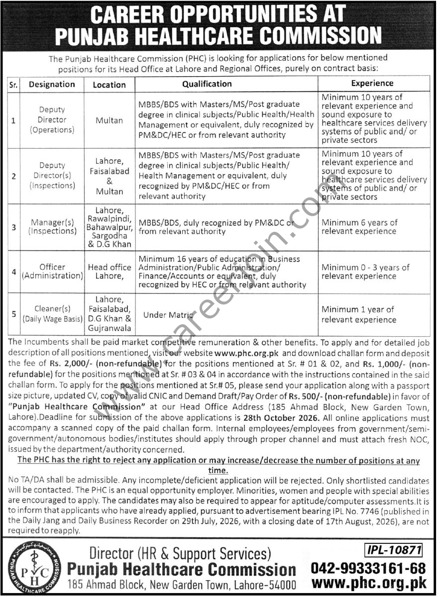 Punjab Healthcare Commission PHC Jobs 14 October 2026 Express Tribune 1