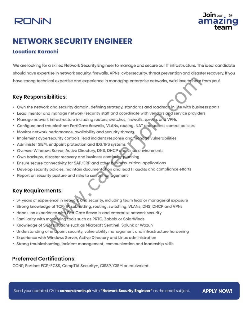 Ronin Pakistan Jobs Network Security Engineer 1