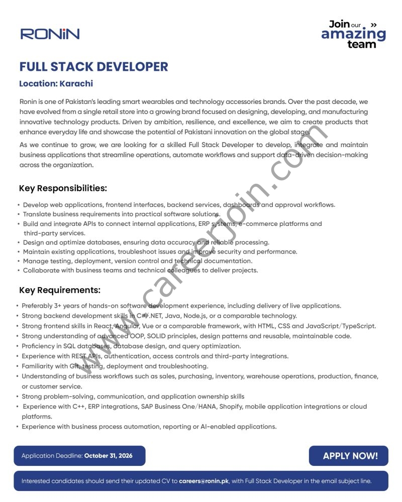 Ronin Pakistan Jobs Full Stack Developer 1