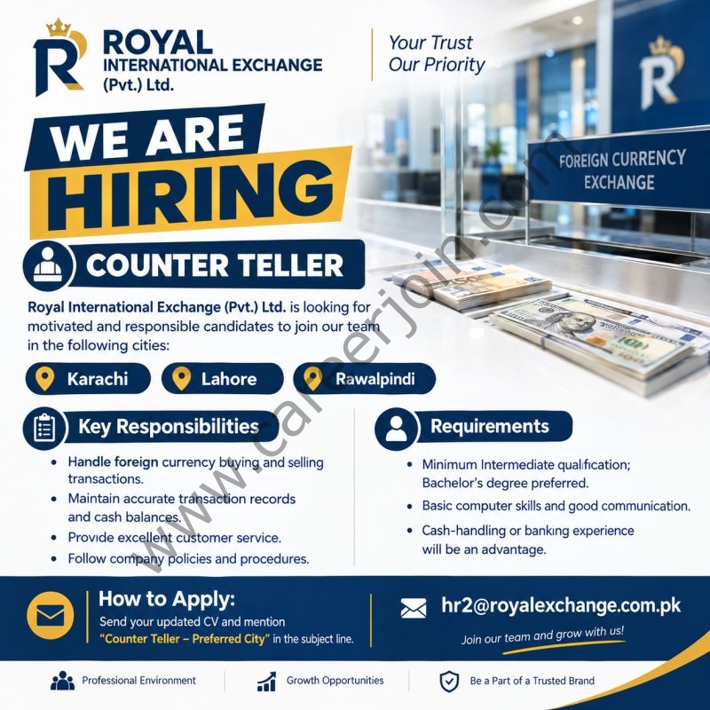 Royal International Exchange (Pvt) Ltd Jobs Counter Teller 1