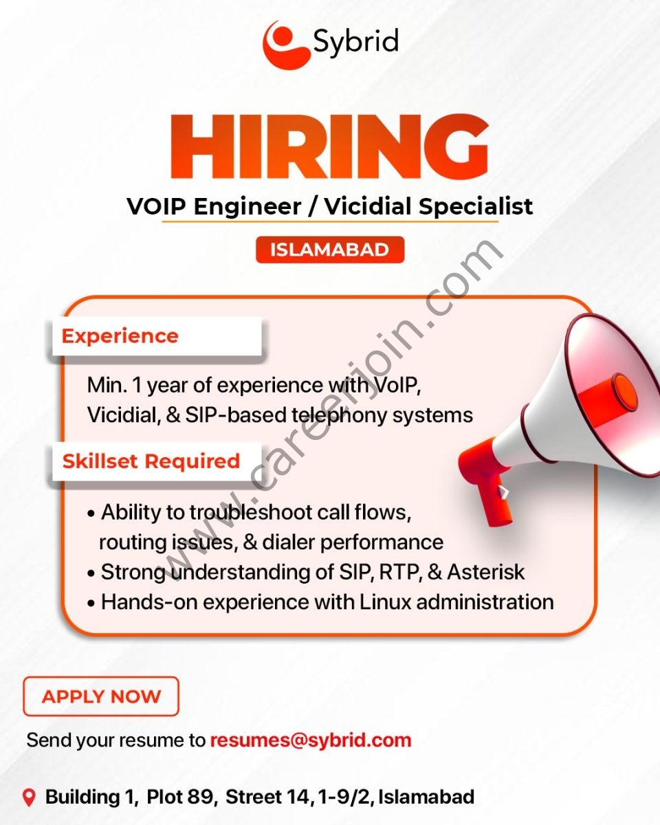 Sybrid Pvt Ltd Jobs VOIP Engineer / Vicidial Specialist 1
