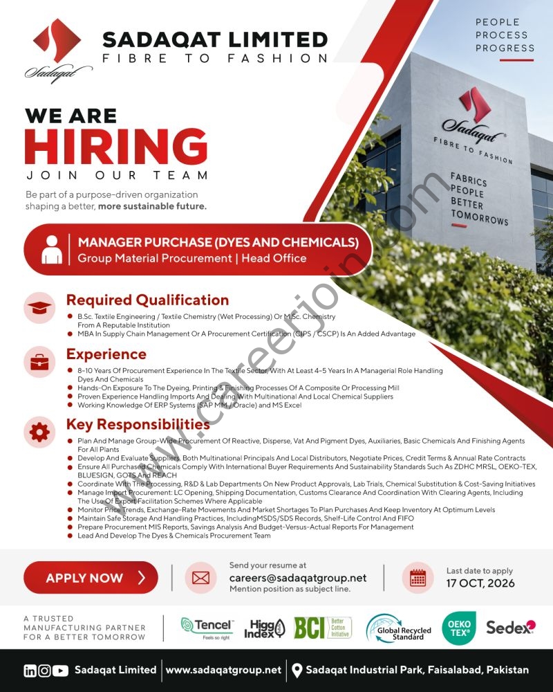 Sadaqat Limited Jobs Manager Purchase 1