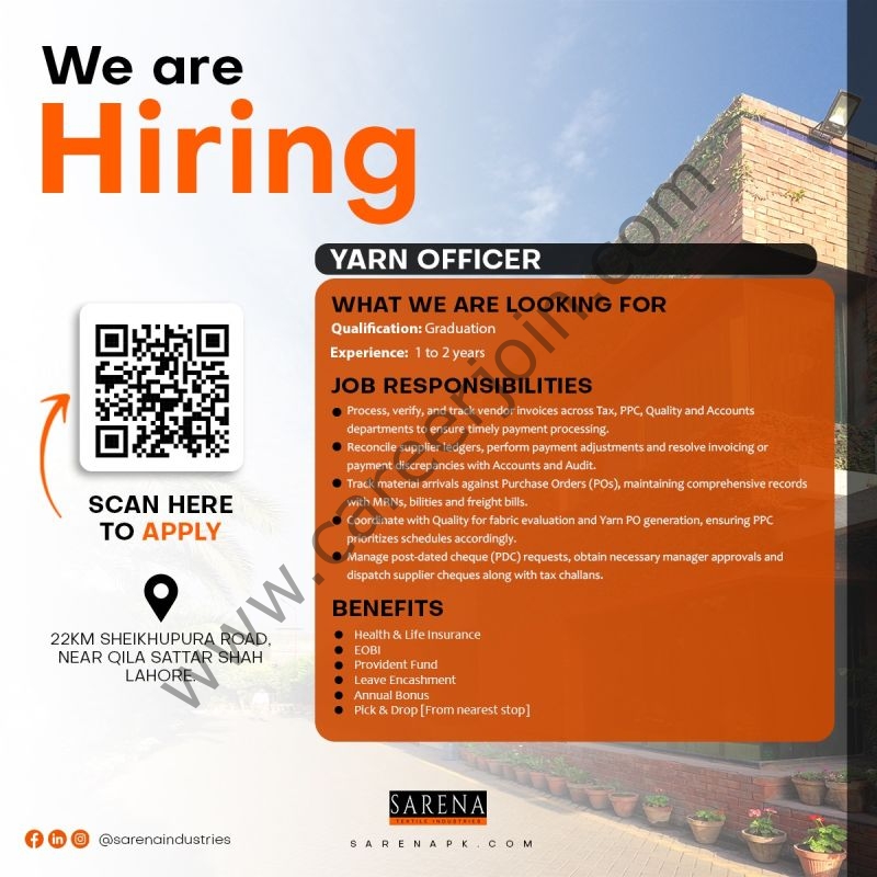 Sarena Textile Industries Jobs Yarn Officer 1