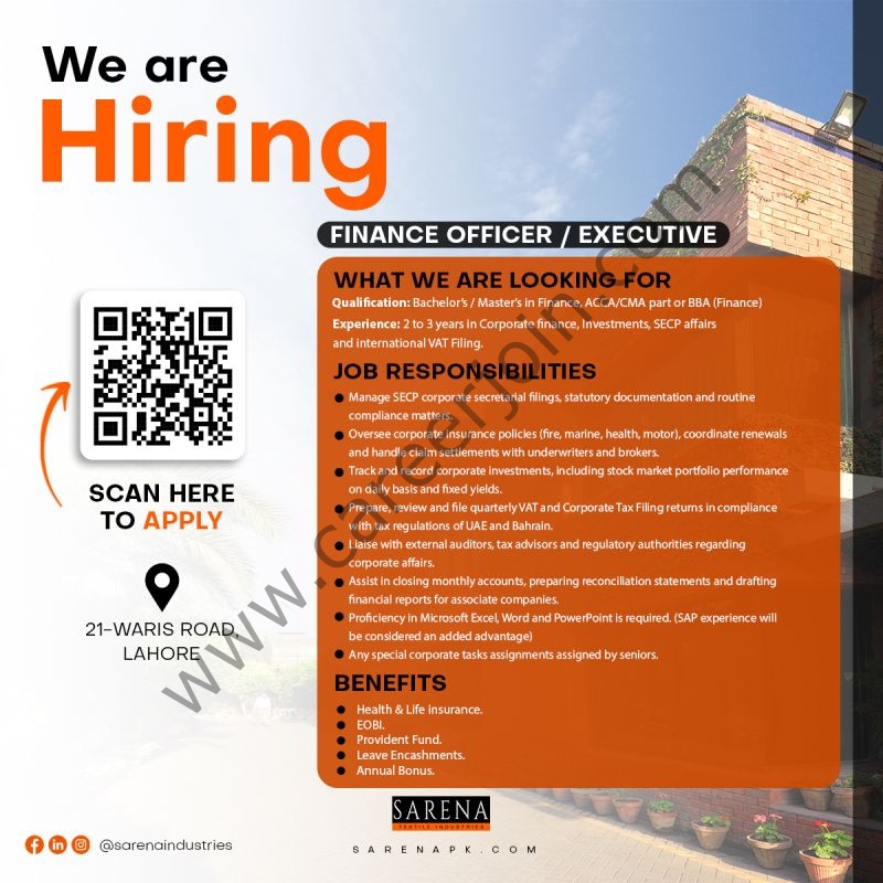 Sarena Textile Industries Jobs Finance Officer / Executive 1