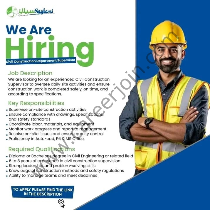 Saylani Welfare Jobs Civil Construction Department Supervisor 1