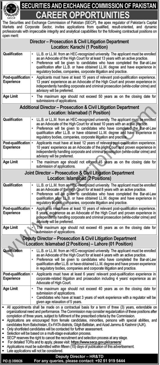 Securities & Exchange Commission Of Pakistan SECP Jobs 22 October 2026 Express Tribune 1