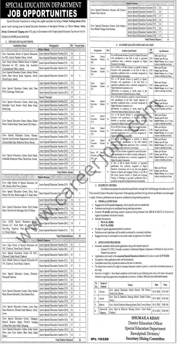 Special Education Department Punjab Jobs 05 October 2026 Jang 01 1