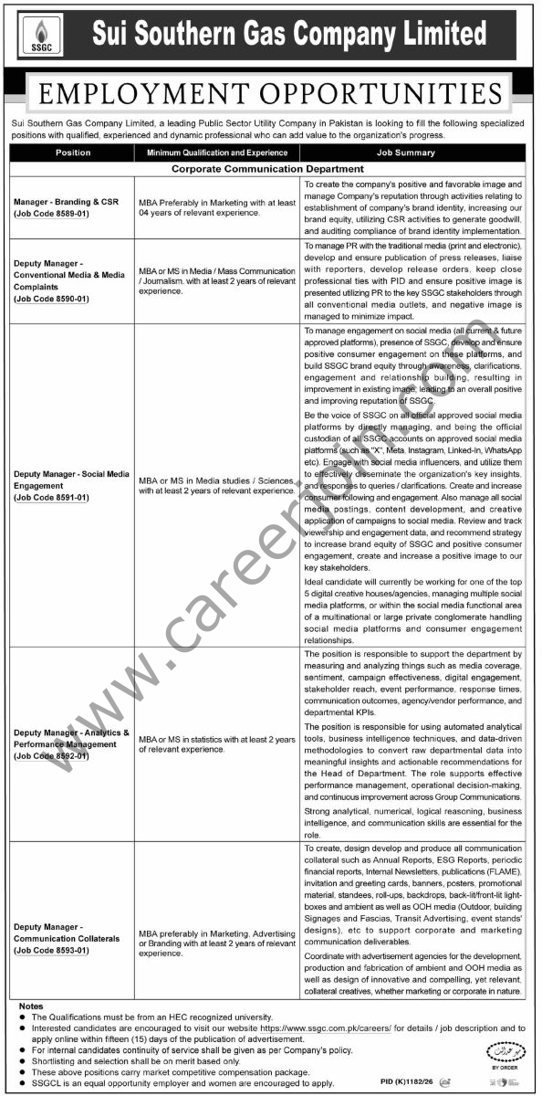 Sui Southern Gas Co Ltd SSGC Jobs 11 October 2026 Dawn 1