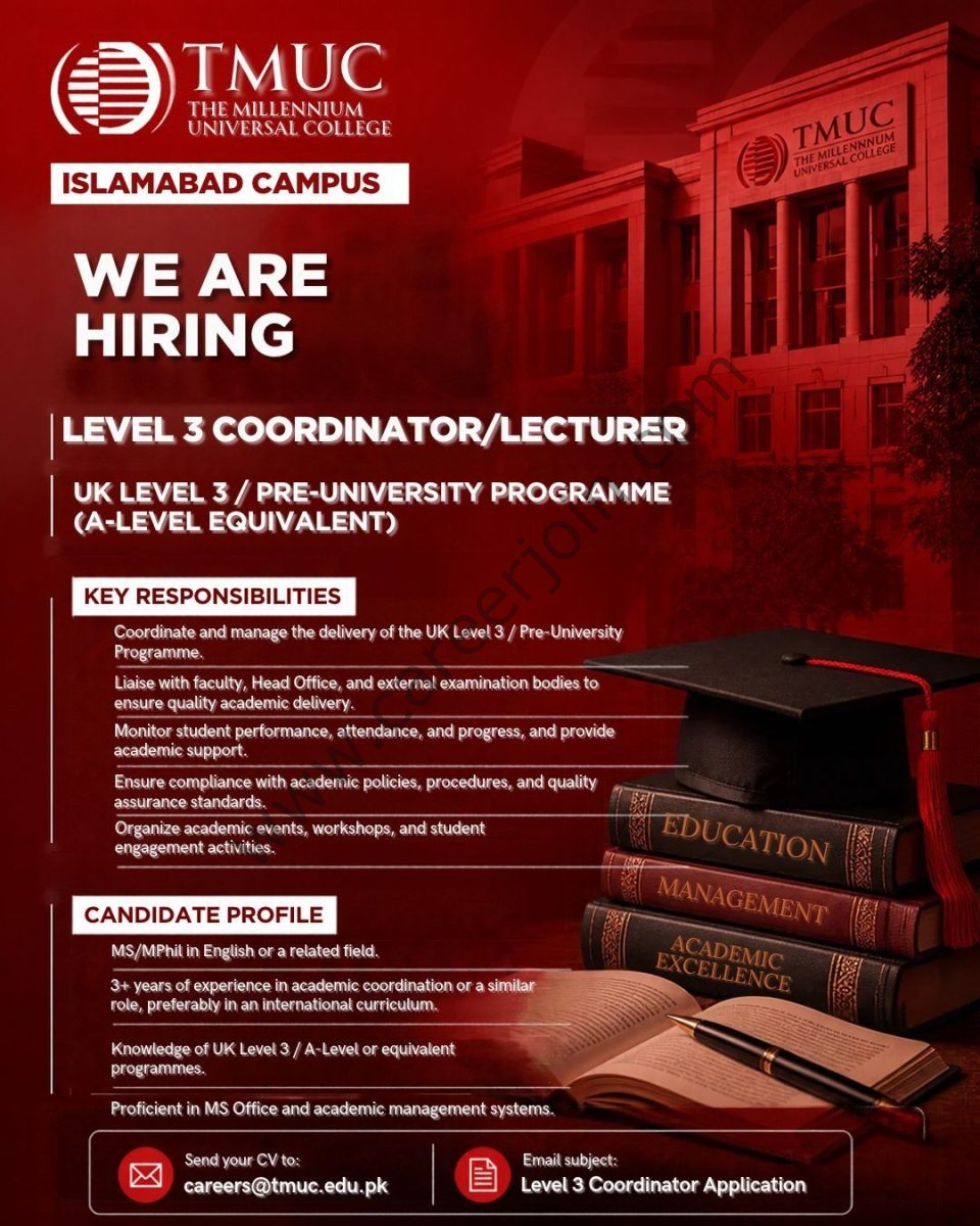 The Millennium Universal College TMUC Jobs Level 3 Coordinator/Lecturer 1
