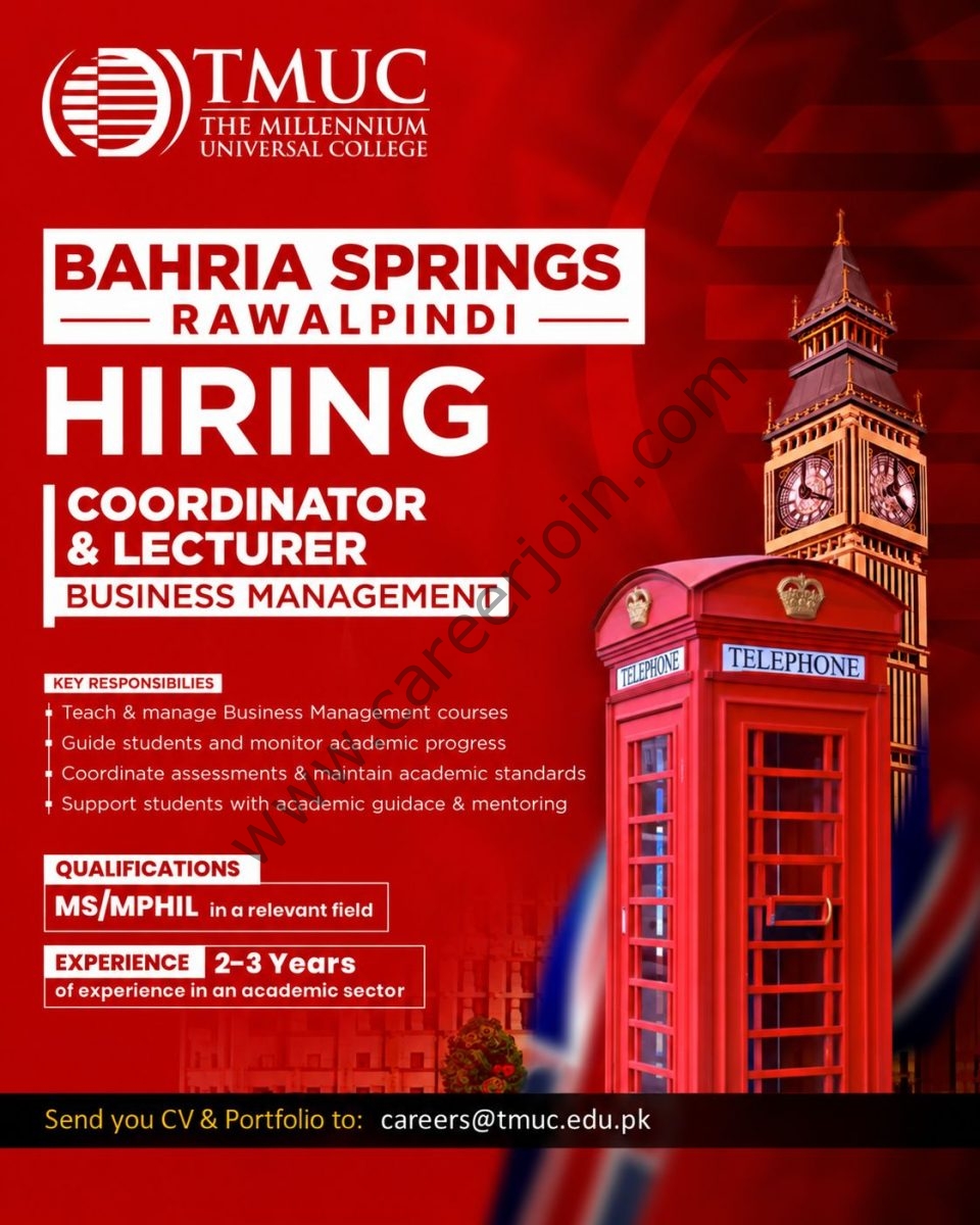The Millennium Universal College TMUC Jobs Coordinator & Lecturer Business Management 2