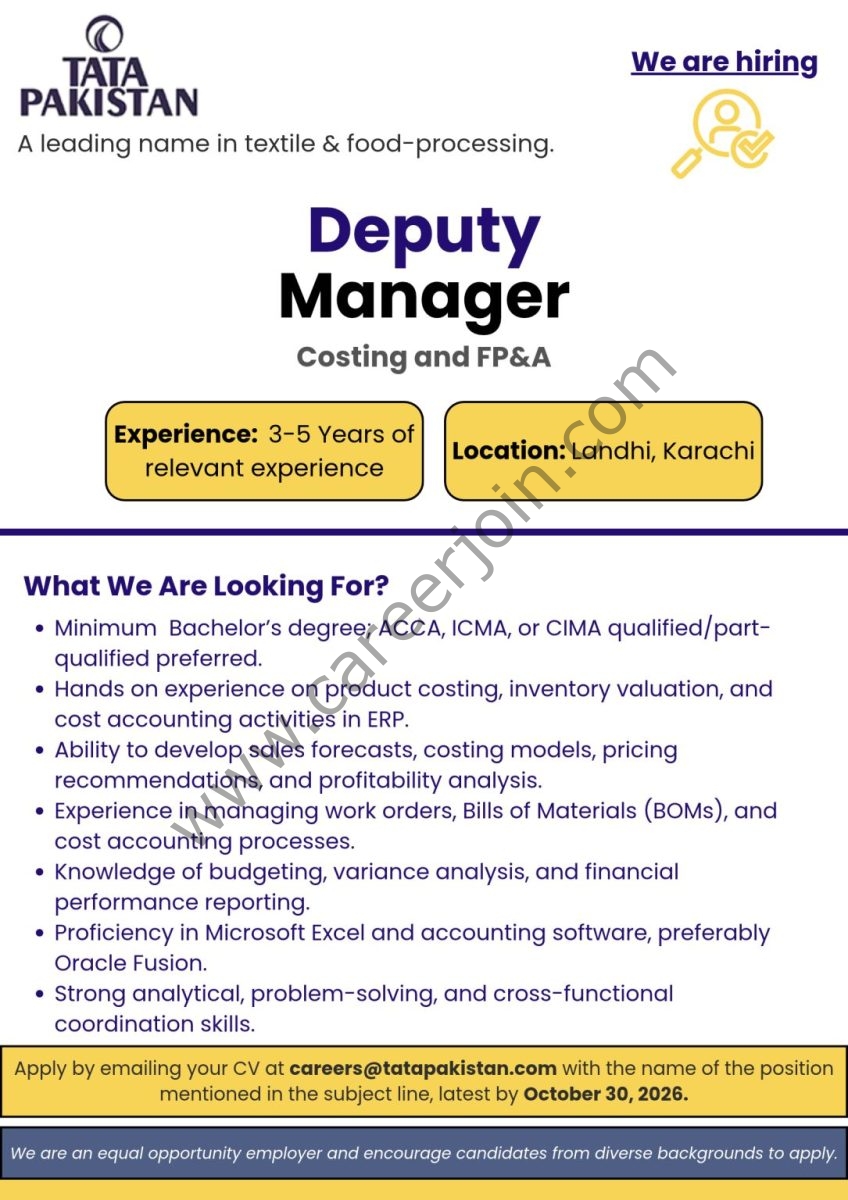 Tata Pakistan Jobs October 2026 2