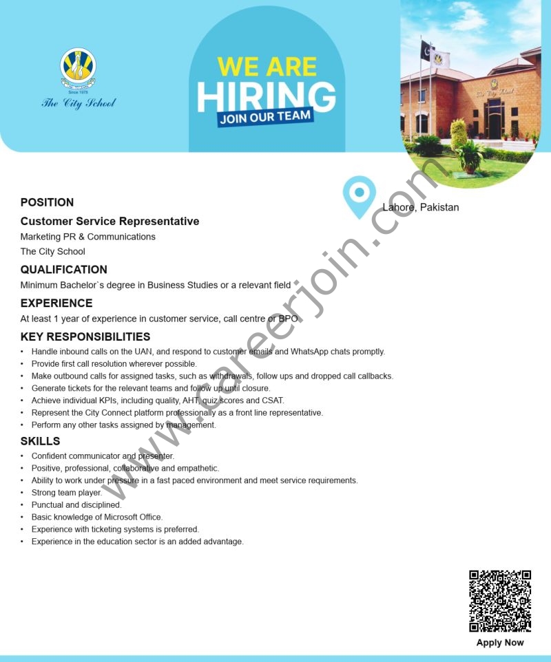 The City School Jobs Customer Service Representative 1