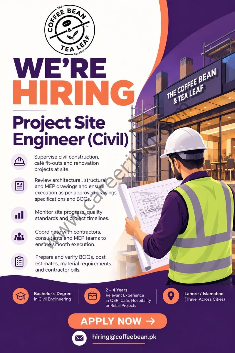 The Coffee Bean & Tea Leaf Pakistan Jobs Project Site Engineer (Civil) 1