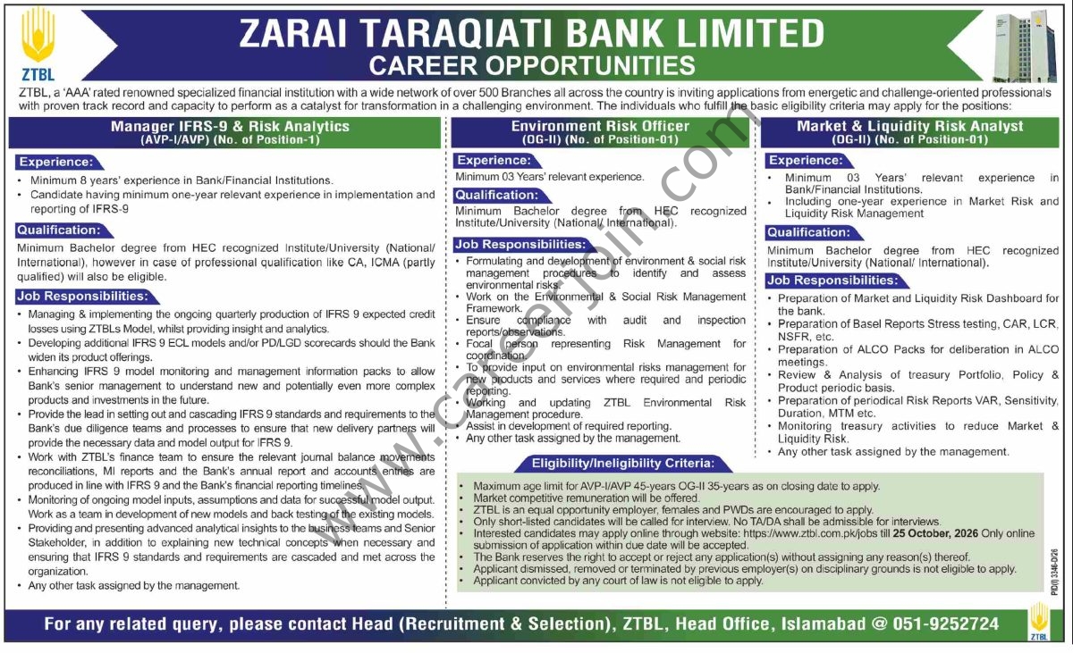 Zarai Taraqiati Bank Ltd ZTBL Jobs 11 October 2026 Dawn 1